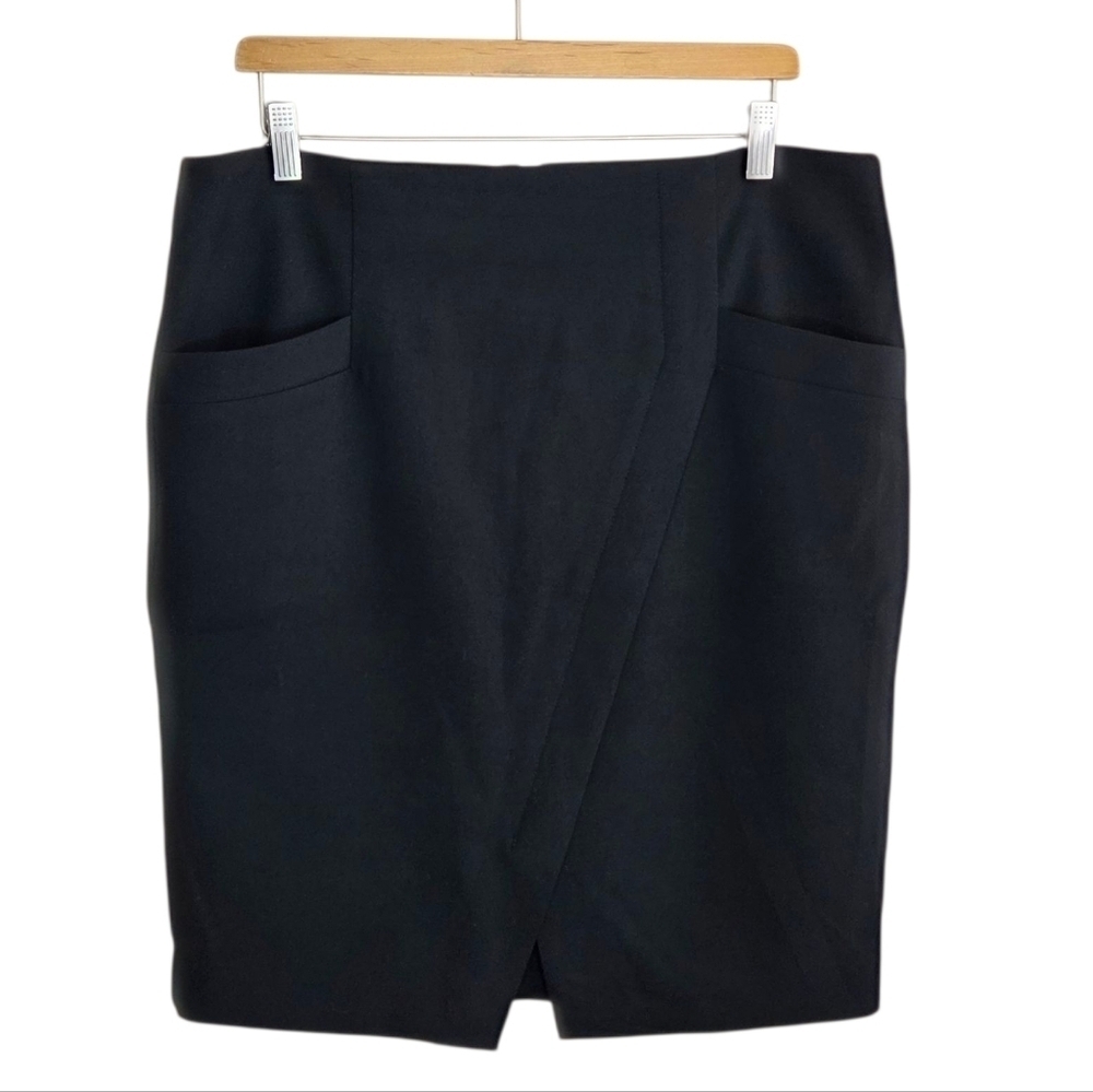 Loft | Black Straight Pencil Skirt with Slip Pockets Size 14 Work Office